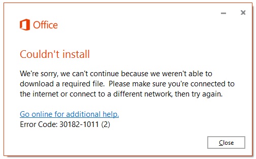 Couldn't install Microsoft Office with Error Code: 30182-1011 | Saputra